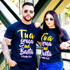 Kit 2 Camisetas Casal Namorados Cristão Evangélica Tua Graça