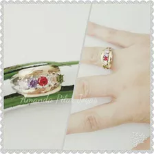 Hermoso Anillo Plata Y Oro Con Piedras Multicolor