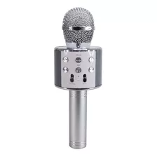 Microfone Karaoke Prata Bluetooth Sem Fio Repórter Usb