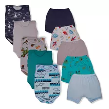 Kit 10 Pçs Body E Shorts Bebe Malha 100% Algodão Menina