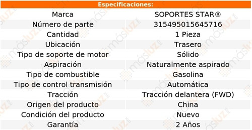 Soporte Motor Trasero Para Kia Rondo 2.4l 4 Cil 07/08 Foto 2