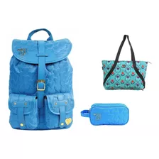 Kit Escolar Capricho Love Azul Mochila De Costas + Estojo