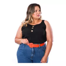 Blusa Botões Lisa Plus Size Regata Alça Larga Kit 4 Peças