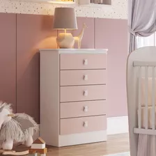 Cômoda De Bebê 5 Gavetas Móveis Percasa Branco/rosa Gh