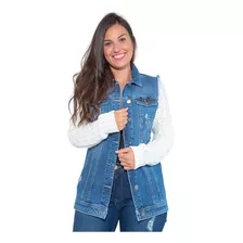 Jaqueta Jeans Maxi Manga Tricô Feminina Revanche Azul Escuro