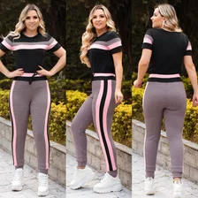 Conjunto Calça E Blusa Malha Crepe Feminina Roupa Promoção