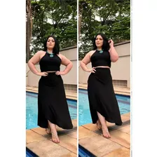 Conjunto Saia Envelope Cropped Vestido Social Plus Size 