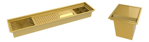 Kit Escorredor Embutido 90cm + Lixeira 3,9l Dourado Dourado