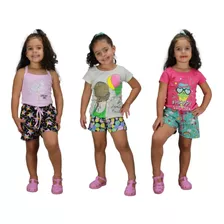 3 Conjunto Feminino Infantil Verão 1/2/3/4/6/8 Anos Oferta