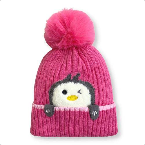 Touca Gorro De Pompom Infantil Criança Frio Fofinha Gatinho - Rosa