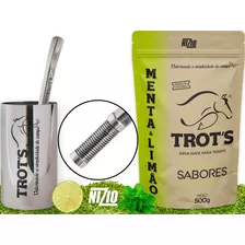 Kit Terere Copo Redondo Inox Bomba Quadrada Erva Menta Limão