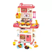 Cozinha Infantil Com Vapor Som Luz Pia Comida Muda Cor 74cm Cor Rosa