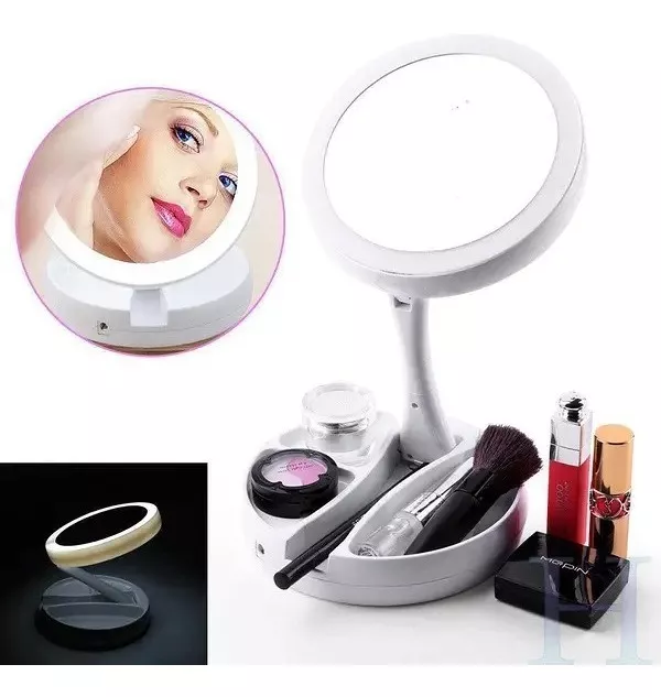 Espejo Con Luz Aro Led Maquillaje Aumento Plegable Usb/pila