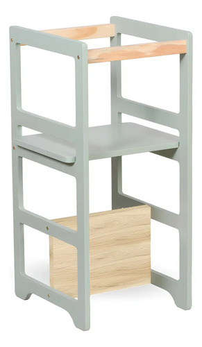 Torre Verde Montessouri De Aprendizagem 4 Em 1 Laqueada Verde Cha Regula Altura Top Decoração Infantil
