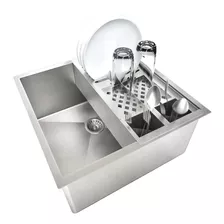 Cuba + Calha Inox Até 6 Pratos P/ Copos Aço Balcão Reforçado