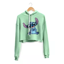 Moletom Cropped Verde Lilo & Stitch Muito Fofo E Quentinho