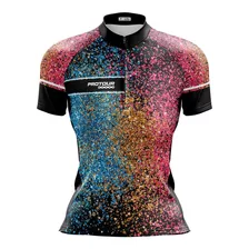 Blusa Ciclismo Feminina Manga Curta Glitter Com Bolso