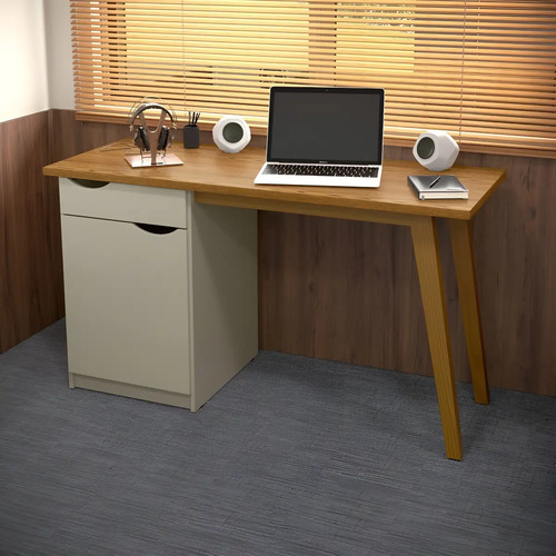 Mesa Office Prism Patrimar Moveis Cor Off White/cumaru