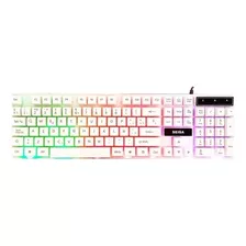 Teclado Gamer Seisa Dn-d501 Qwerty Español España Color Blanco Con Luz Rgb