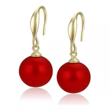 Aretes Oro 14k Laminado Perla Roja Regalo Amor Esfera Regalo