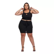  Conjunto Saia E Cropped Moda Plus Size Com Elastano