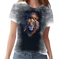Camiseta Camisa Estampada Leão Rei Fogo Ilustração Moda 1