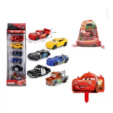 Autos Disney Pixar Rayo Mcqueen + Globo Metálico Y Morral