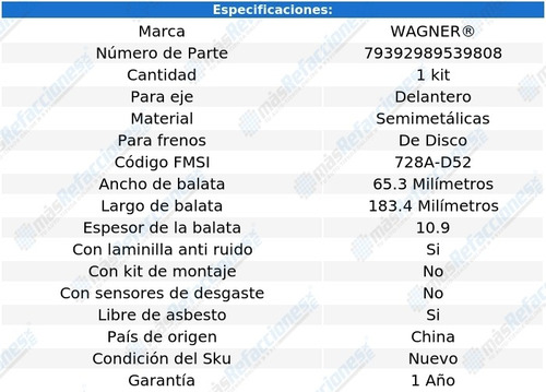 Jgo De Balatas Semimetalicas Del Wagner Laurentian 4.3l 81 Foto 2