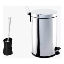 Lixeira Brinox Inox Com Pedal E Balde 12l + Escova Sanitária