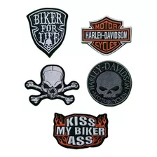 Parches Bordados 5 Escudos Biker Harley, Skull