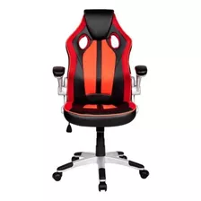 Cadeira De Escritório Pelegrin Pel-3009 Gamer Ergonômica Preta E Vermelha Com Estofado De Couro P.u.