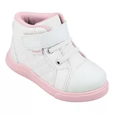 Tênis Cano Médio Pampili Pom Pom Branco E Rosa Velcro