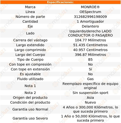 1) Amortiguador Oespectrum Gas Izq/der Del Clk320 03/05 Foto 3