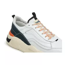 Tênis Couro Sneaker Casual White Orange Confort Jvmarc 1700