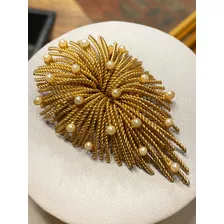 Luli Gran Broche Prendedor Vintage Enchapado Oro Perlas Fino