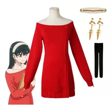 Spy×family Yor Forger Vestido De Punto Rojo Cosplay 5pcs