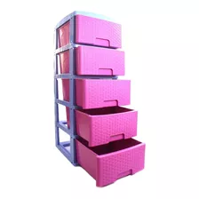 Cajonero Apariencia Rattan 5 Gavetas Colplast Color Rosado/azul