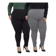 Kit 2 Calça Legging Plus Size Flanelada Térmica Felpada 