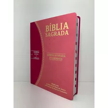 Biblia Sagrada Slim Large Com Harpa Cristã Bicolor Pink E Rosa Com As Palavras De Jesus Em Vermelho E As De Deus Em Azul Com Índice 