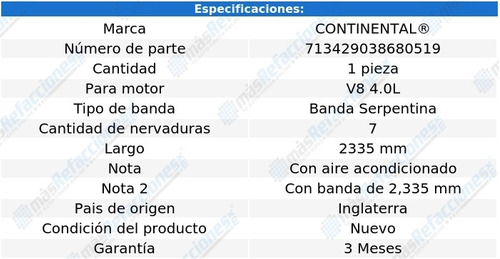 Banda Serpentina 2335 Mm Range Rover V8 4.0l 99-00 Foto 5