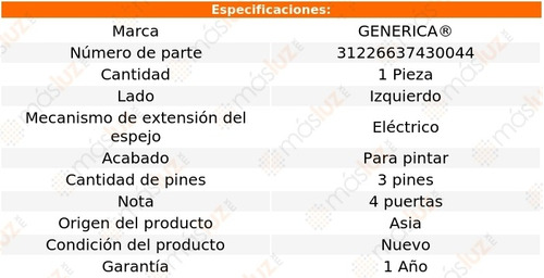 Espejo Izq Elect P/pintar 3 Pines Infiniti I30 96/99 Foto 2