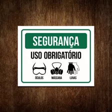 Placa Uso Obrigatório Epi Óculos Máscara Segurança 