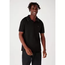 Camisa Polo Hering Malha Algodão Bordado 3m4m Preto - Azul