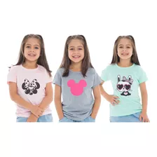 Kit C/3 Camisetas Infantil/juvenil T-shirt Feminina Meninas