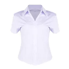 Camisete Camisa Feminino Plus Size Social Branco Manga Curta
