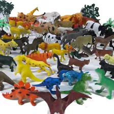 Kit Com 70 Miniaturas De Borracha Fazenda Safari Zoo E Dinos