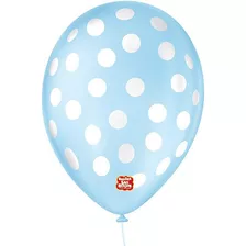 Balão Decorado N09 Bolinha Azul Com Branco Pct Com 25