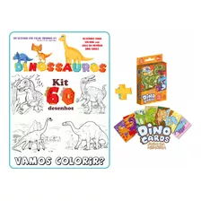 Kit Com 60 Desenhos Dinossauros Para Colorir + Jogo Da Memória Dino Cards Folha Solta Tamanho A4 Um Desenho Por Folha Para Crianças