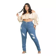 Calça Jeans Plus Size Destroyed Azul Clara Tendência 2023