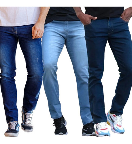 Kit 3 Calça Jeans Masculina Corte Reto Tradicional Env 24h